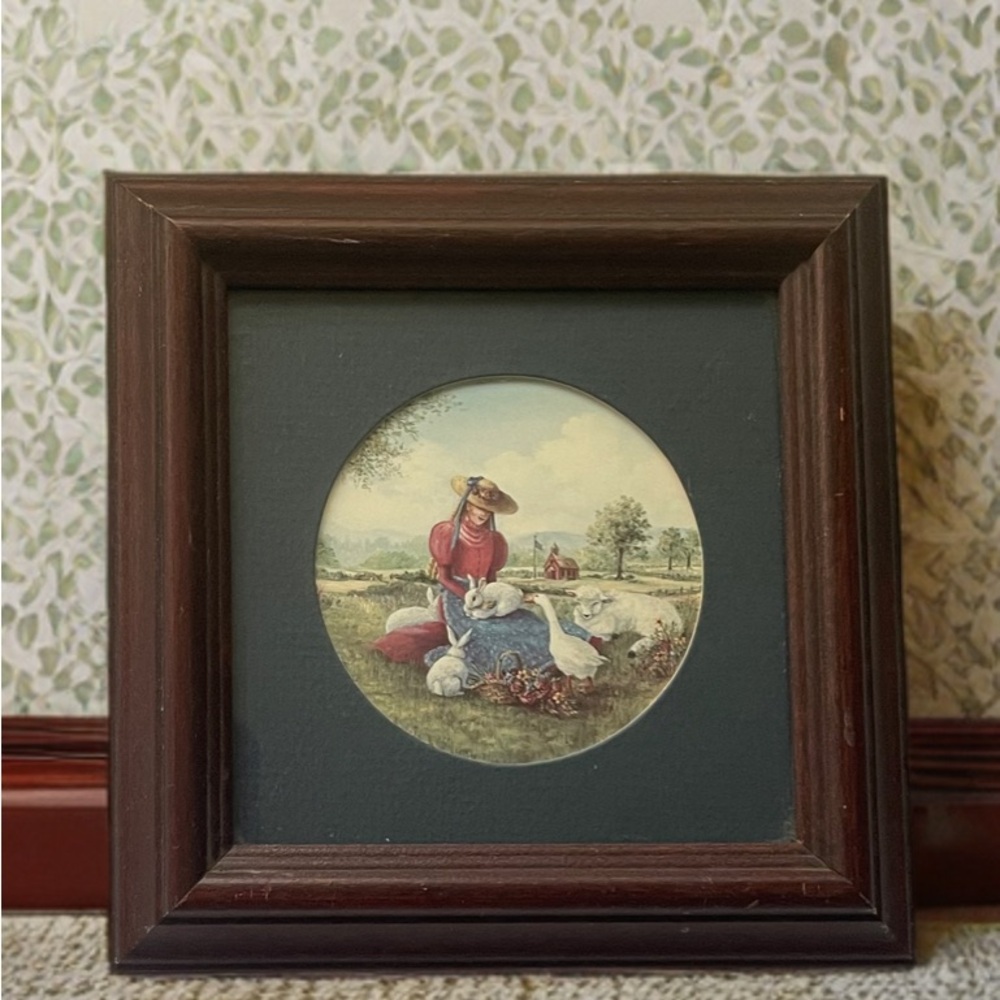 Vintage Framed Pastoral Scene Art